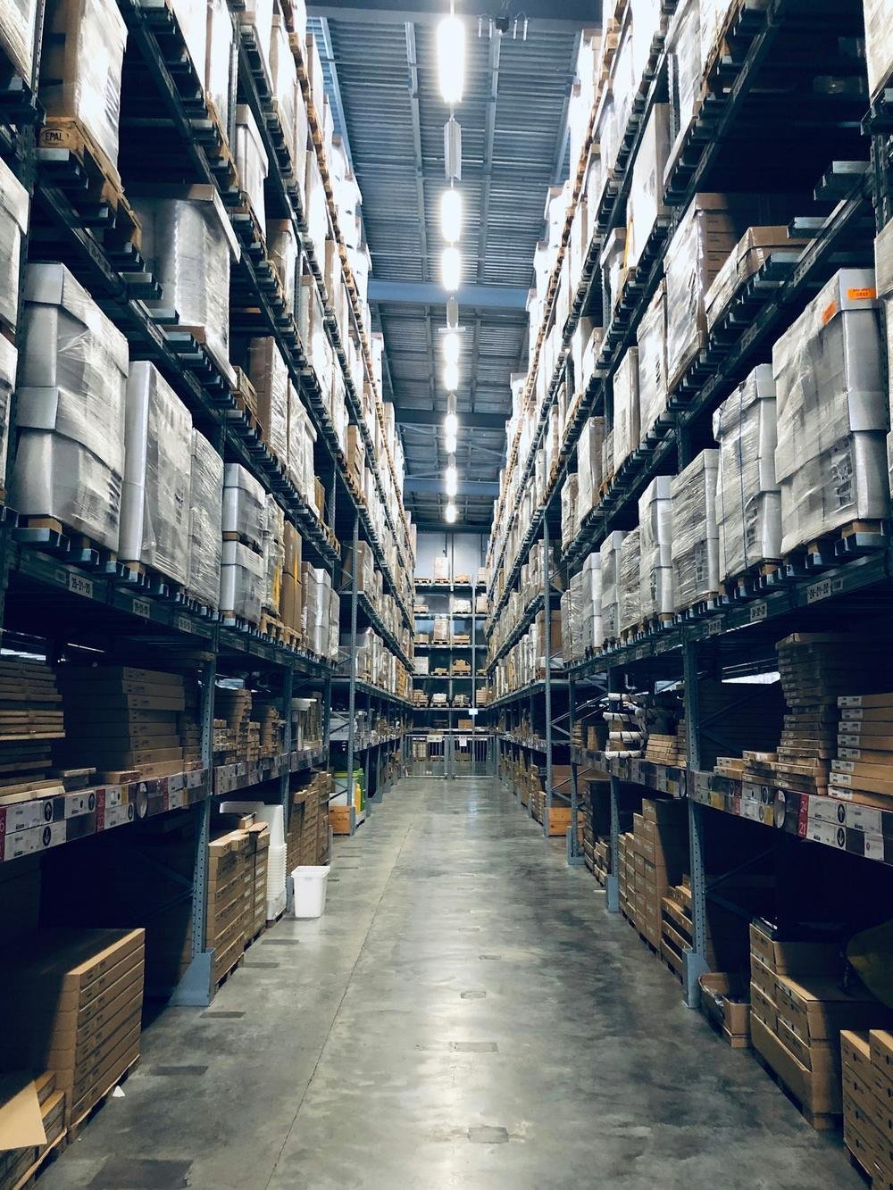 Large warehouse with tall racks
